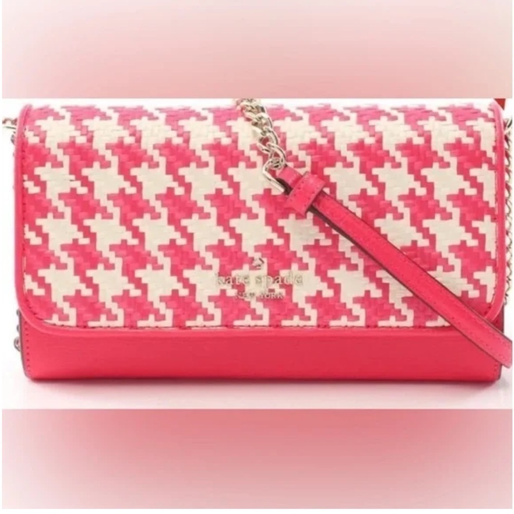 Kate spade Darcy woven houndstooth chain crossbody bikini pink